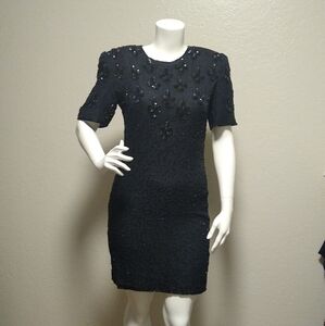 Black Malvin M Short Sleeve Formal Beads Vintage Dress